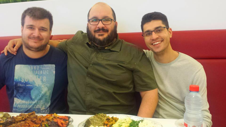 David Guteša and George Gavrilita visiting me during a layover in Doha