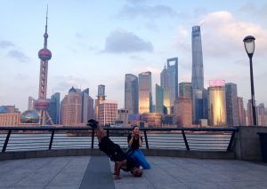 Sashi does his signature handstand in Shanghai.