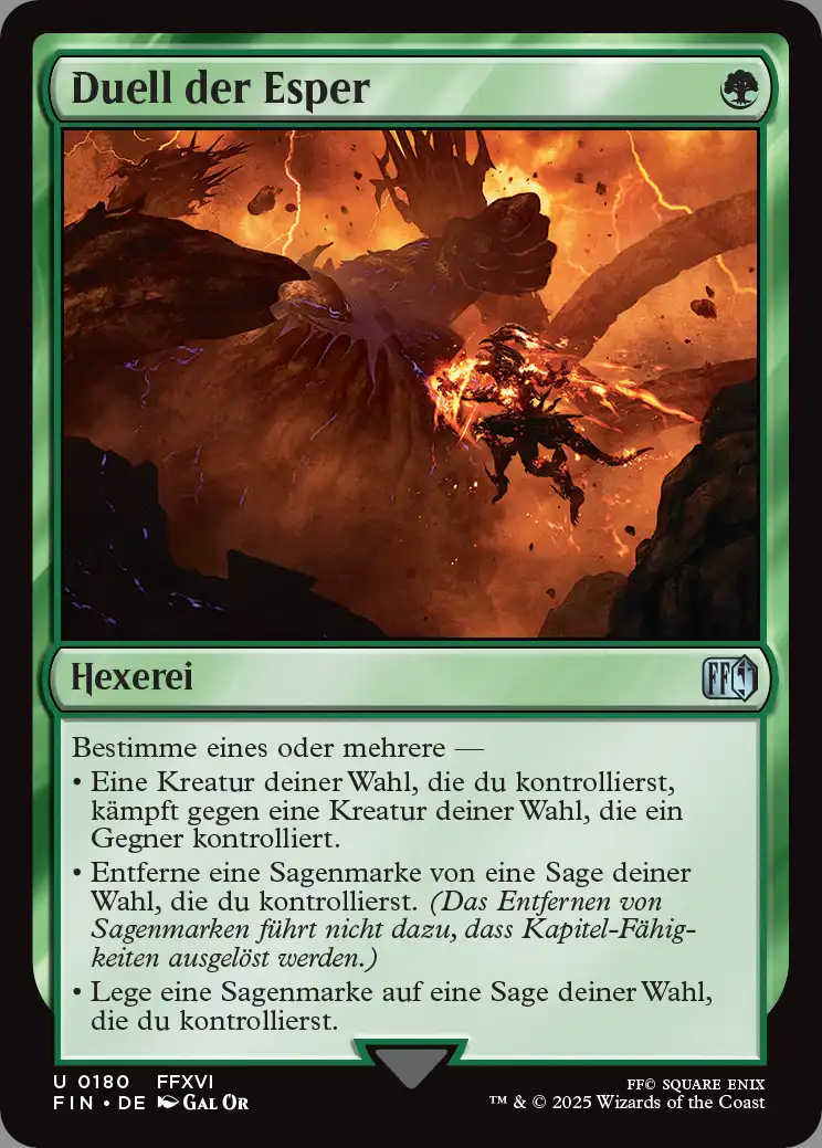 Die normale Version von Duell der Esper. Der zweite Modus lautet "Entferne eine Sagenmarke von eine Sage deiner Wahl, die du kontrollierst".