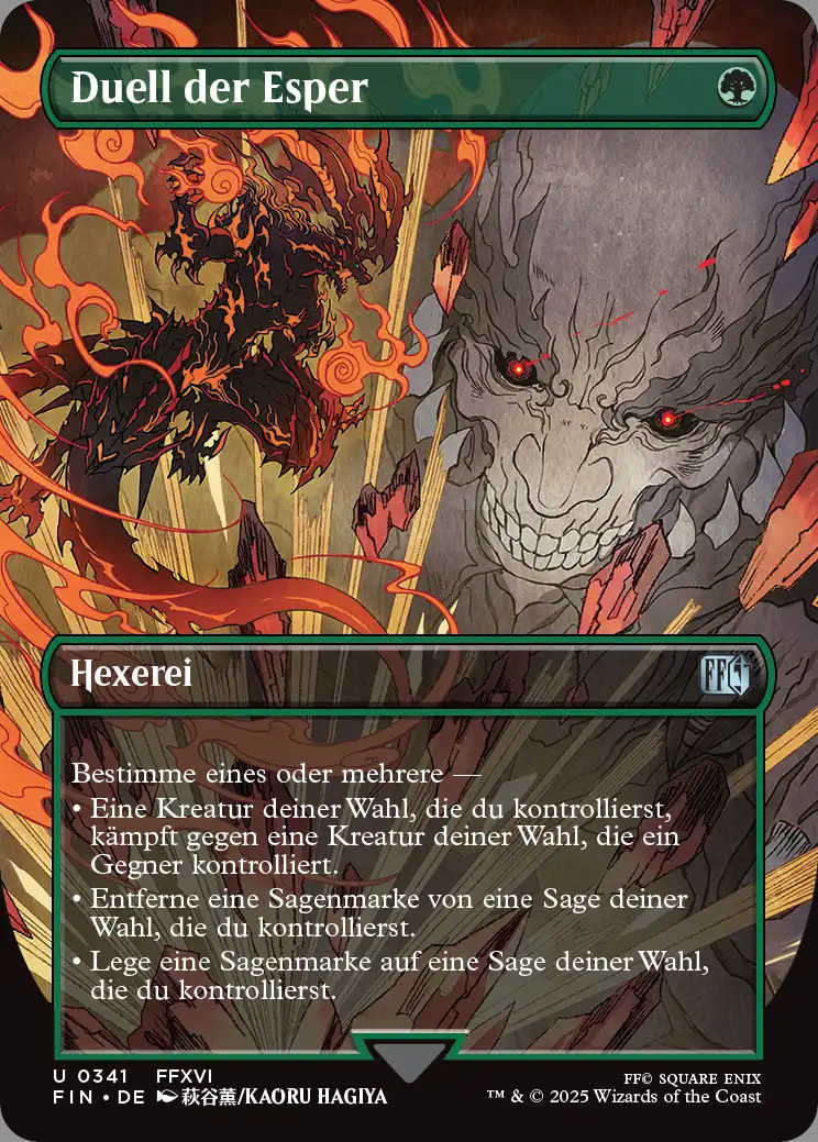 Die alternative Version von Duell der Esper. Der zweite Modus lautet "Entferne eine Sagenmarke von eine Sage deiner Wahl, die du kontrollierst".