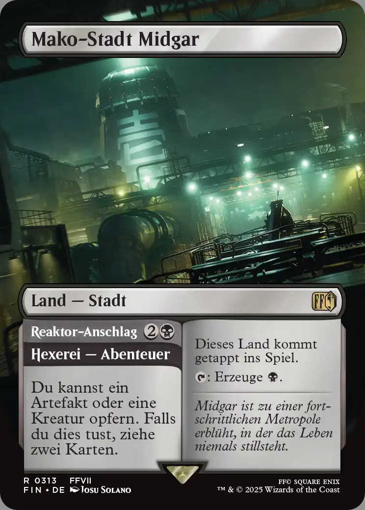 Die alternative Version von Mako-Stadt Midgar. Der Anekdotentext lautet "Midgar ist zu einer fortschrittlichen Metropole erblüht, in der das Leben niemals stillsteht".