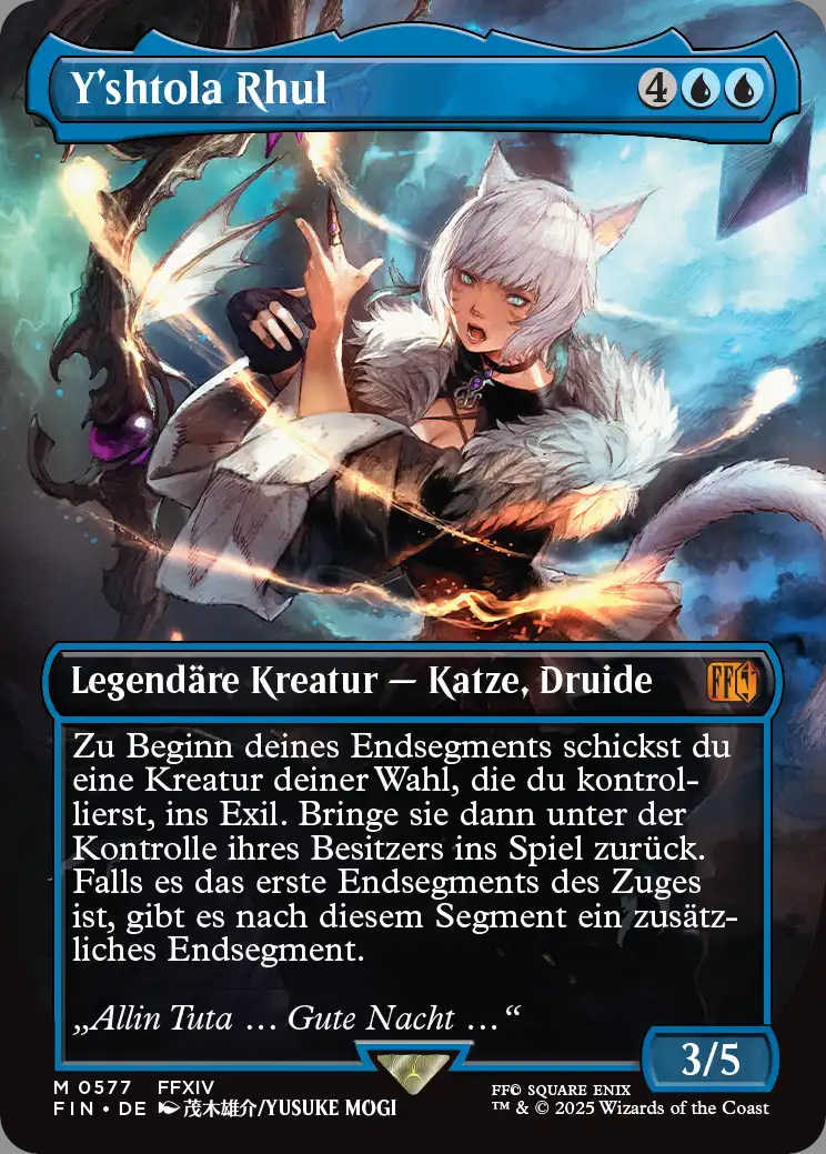 Die alternative Version von Y'shtola Rhul. Die Fähigkeit enthält den Nebensatz "falls es das erste Endsegments des Zuges ist".