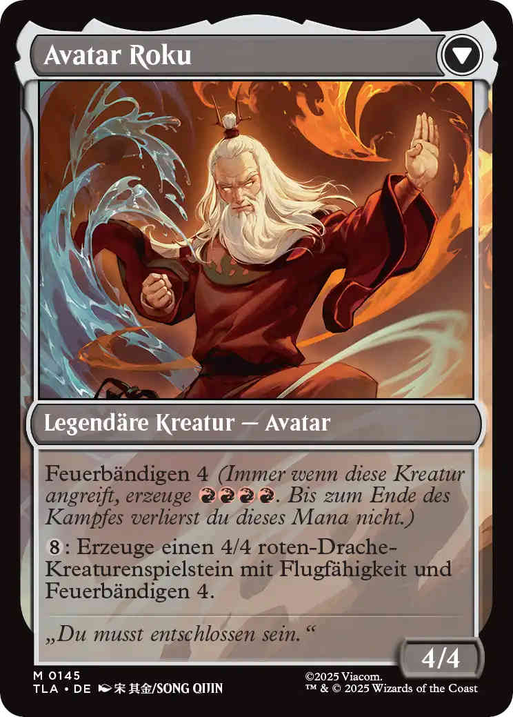 Der Regeltext von Avatar Roku enthält den Satzteil "einen 4/4 roten-Drache-Kreaturenspielstein".