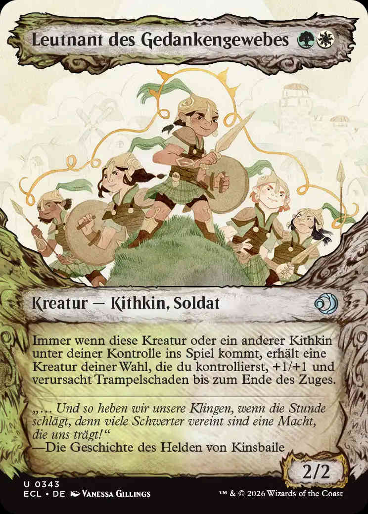 Der Anekdotentext des Leutnants des Gedankengewebes beginnt mit "... Und so heben wir unsere Klingen".